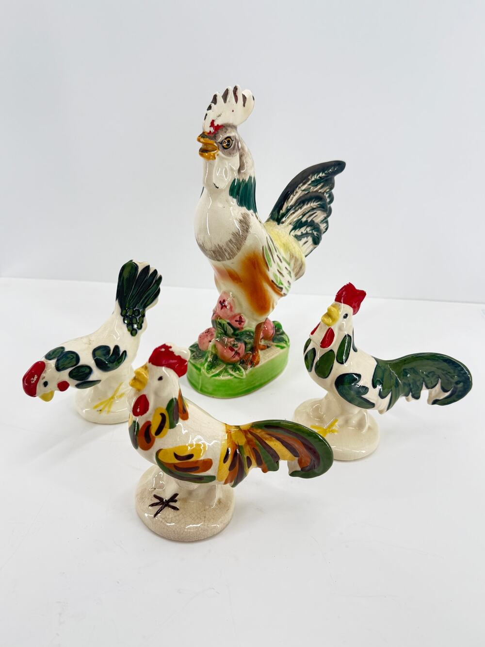 Vintage Japan Ceramic Rooster Chicken Figurines Lot Farmhouse Cottage Kitchen